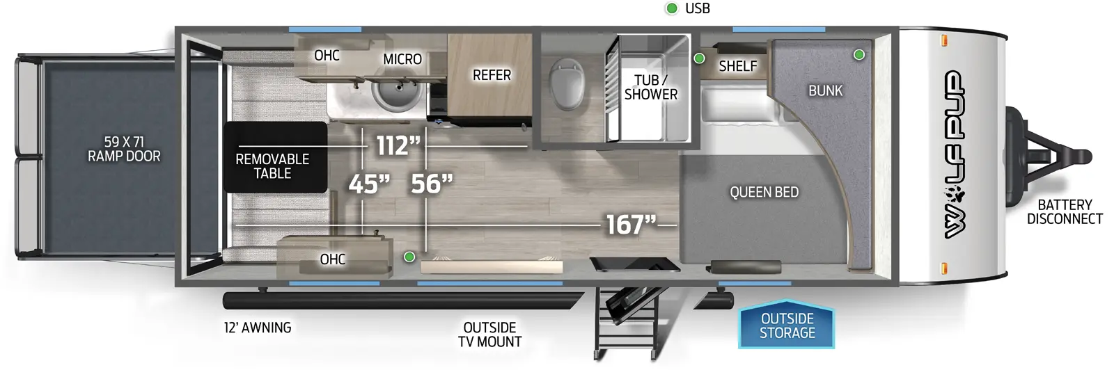 Wolf Pup 18RJBW Floorplan